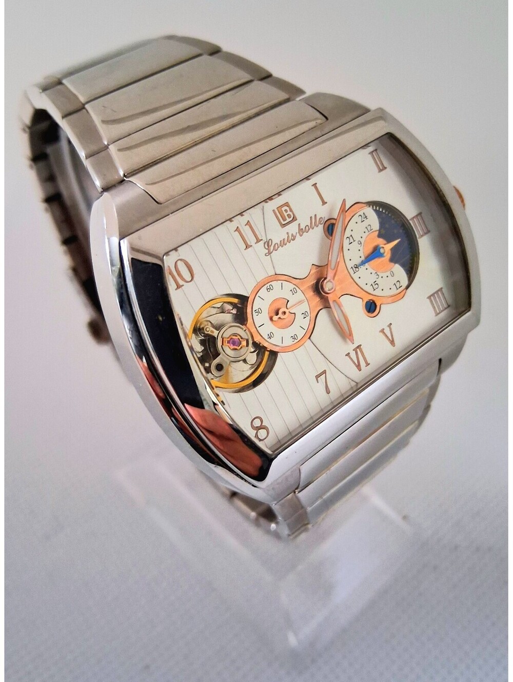 RARE Louis Bolle E446M-3100 Automatic Moonphase Men's Stainless Steel Watch
